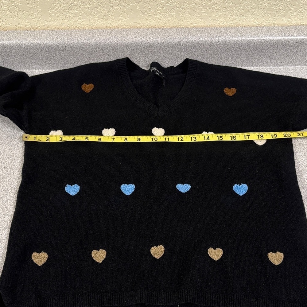 CHARLIE B Black V-Neck Sweater with Heart Accents - Picture 5 of 7